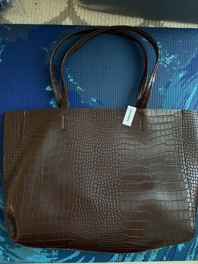 Leather-Texture Brown Tote Bag